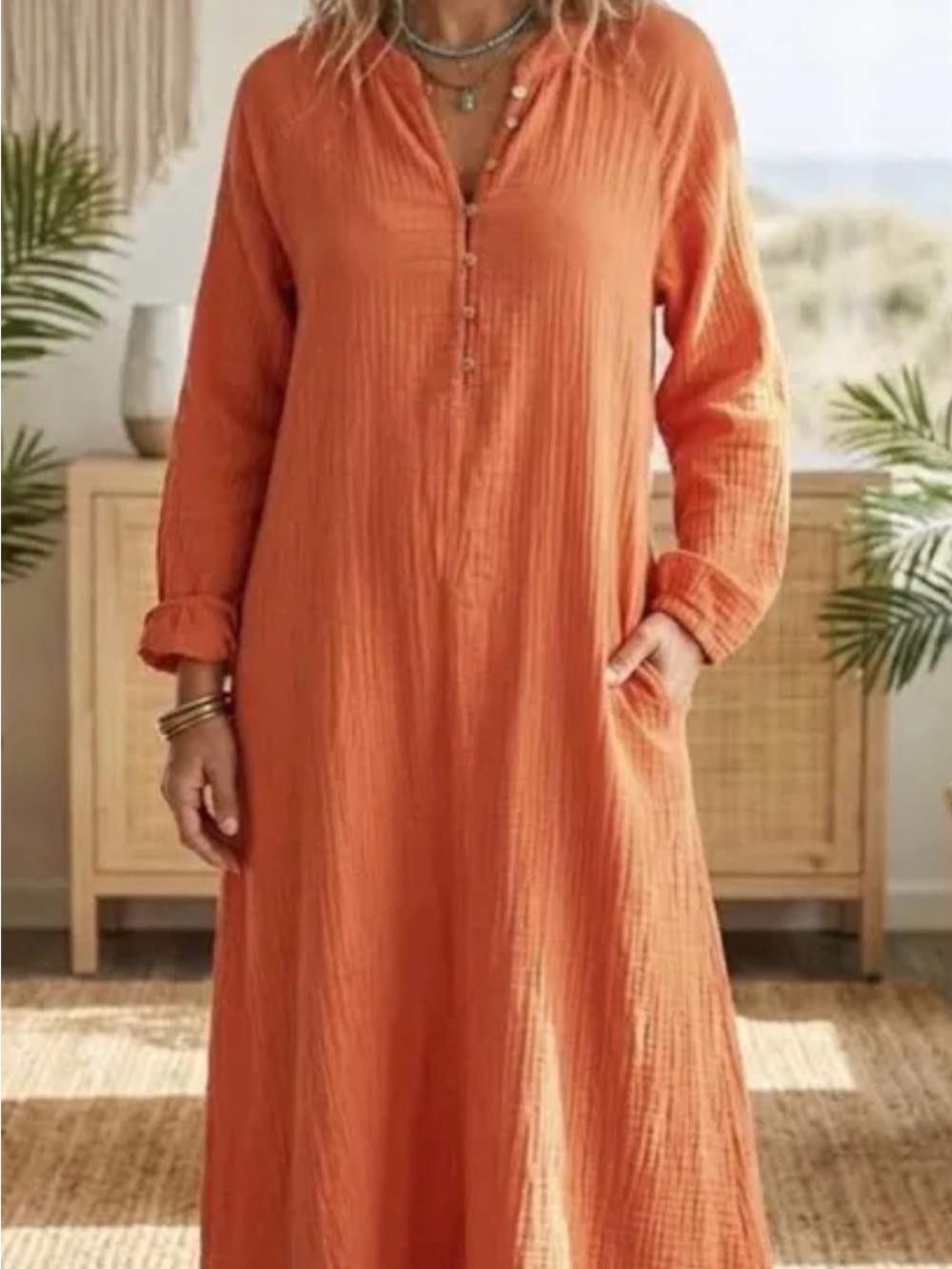 XiRENA Burnt Orange Long Sleeve Maxi Dress